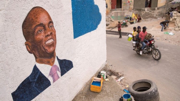À Port-au-Prince, un mural représentant le président assassiné, Jovenel Moïse, en juillet 2021. 