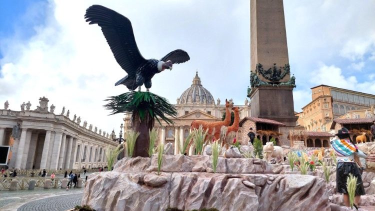 Nový rok vo Vatikáne - betlehem so symbolikou peruánskych Ánd