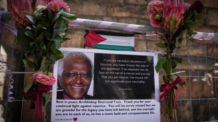 A placard for Archbishop Emeritus Desmond Tutu