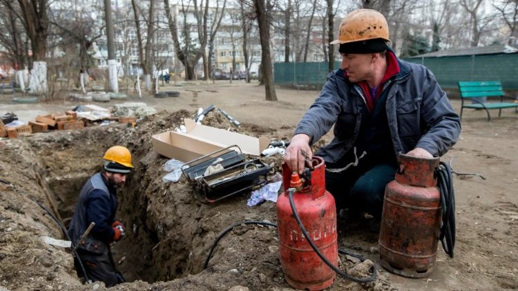 Arbeiten an einer Gasleitung in der Hauptstadt Chisinau, am 7. Februar