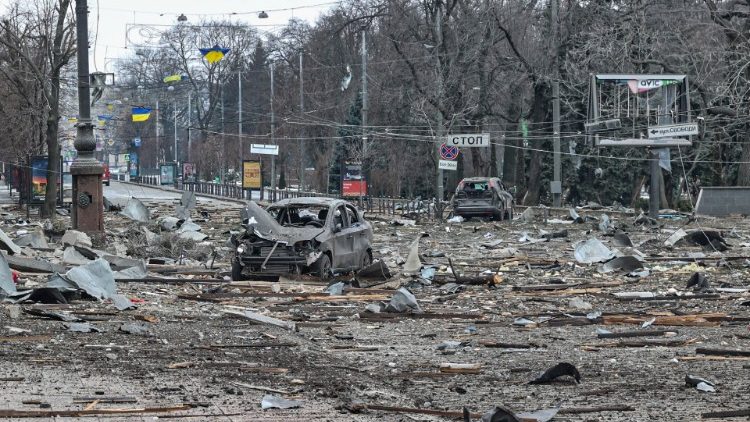 Consequências do bombardeio russo em Kharkiv, na Ucrânia, em 1º de março de 2022 (Ansa)