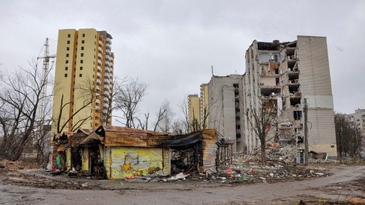 General view of the destroyed buildings in the city of Chernihiv, Ukraine, 03 April 2022 (issued 04 April 2022). Russian troops entered Ukraine on 24 February resulting in fighting and destruction in the country, and triggering a series of severe economic sanctions on Russia by Western countries. EPA/NATALIIA DUBROVSKA