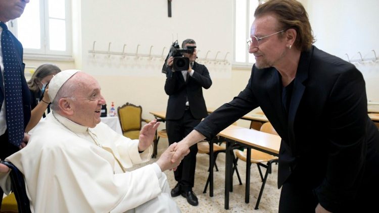 Pope with Bono Vox