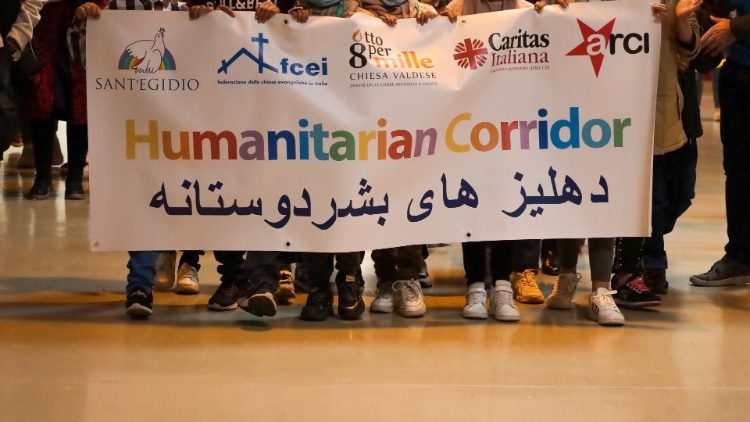 A shot from the arrival of a previous group of Afghan refugees in Rome 