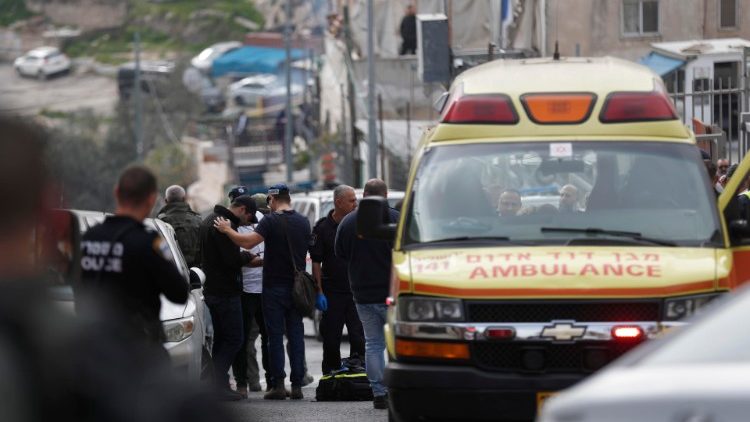 Israeli police and rescue services at the scene of a shooting in Jerusalem