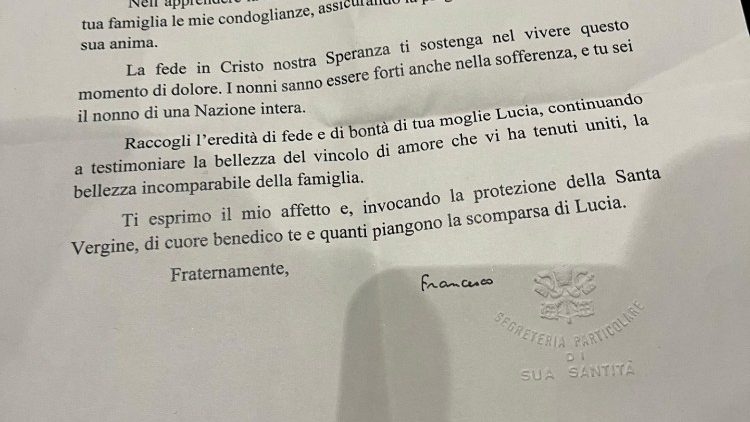 Letra e Papës Lino Banfit: ngushëllimet për vdekjen e bashkëshortes.