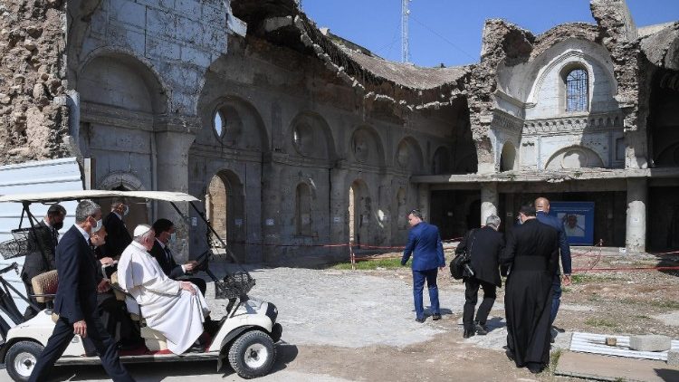 Pope Franics during his apostolic visit to Iraq in March 2021