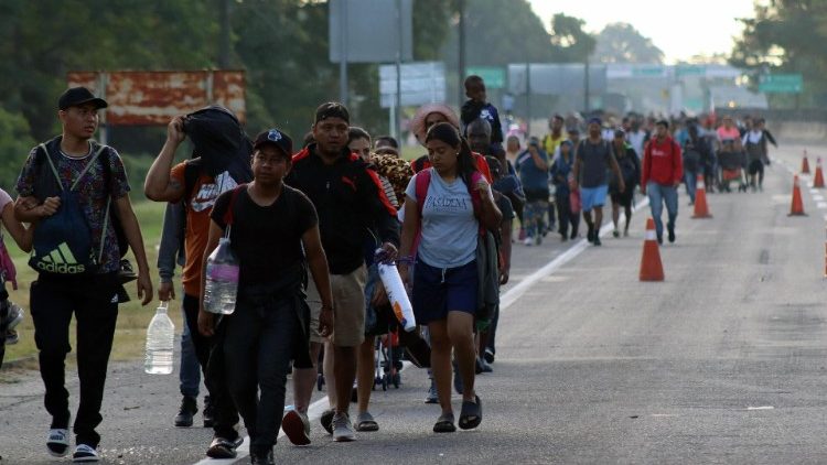 A migrant caravan heading toward the United States