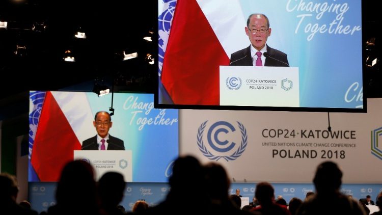 A speaker addresses the  COP24 U.N. Climate Change Conference 2018 in Katowice