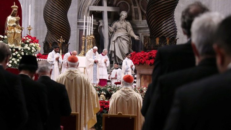Pope Francis leads a mass to mark the World Day of Peace in Saint Peter's Basilica at the Vatican