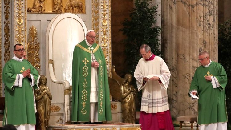 Popiežius Pranciškus vadovauja Mišparams Šv. Pauliaus bazilikoje