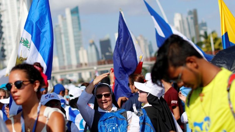Catholic nuns are seen during the holy Mass for the opening of World Youth Day at the Coastal Beltway in Panama City