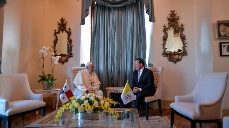 Pope Francis meets with Panama's President Juan Carlos Varela in Panama City