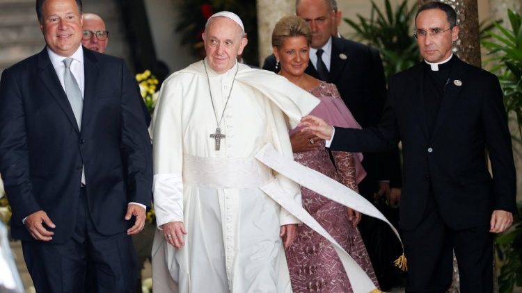 Le Pape François au Palais Bolivar de Panama City pour son premier discours, jeudi 24 janvier 2019. 
