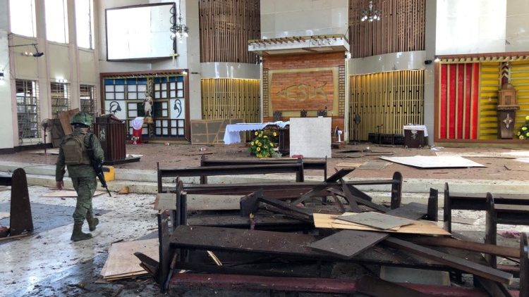 The inside of the Cathedral of Our Lady of Mount Carmel in Jolo, the Philippines after a bomb attack on Jan. 27, 2019. 