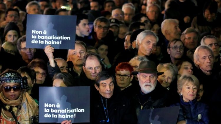 A gathering in Paris to protest antisemitism and the rise of anti-Semitic attacks 