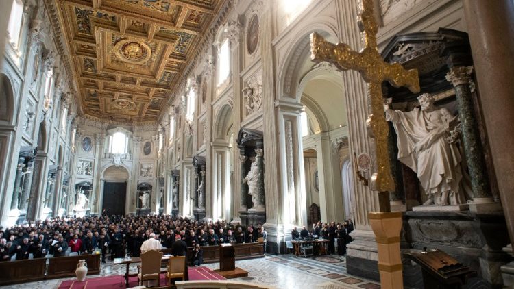 Pope Francis participates in a meeting with the clergy of Rome at the Basilica of St. John in Lateran in Rome