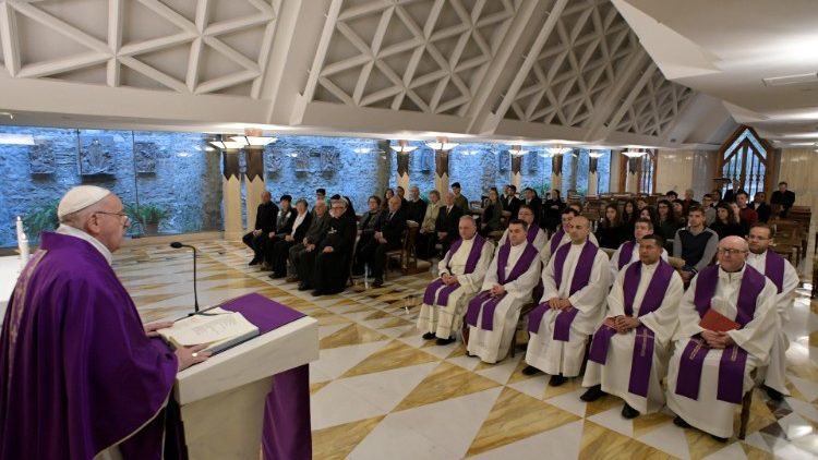 Pope Francis conducts a mass at Santa Marta chapel at the Vatican