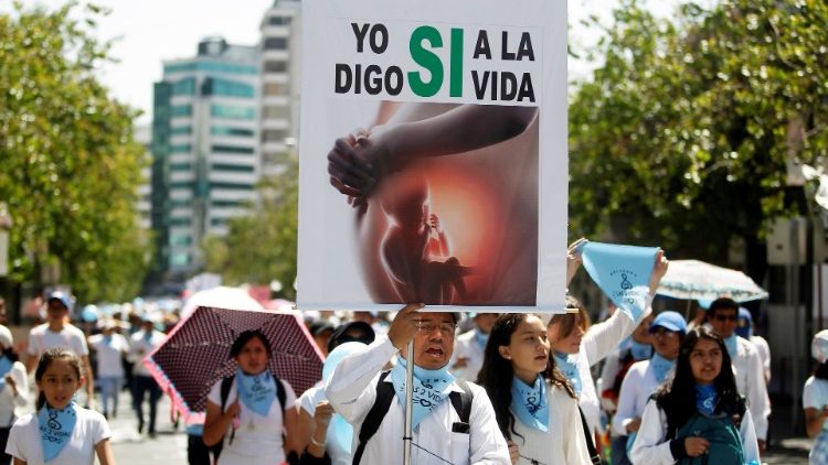 Pro-life groups protest ahead of the abortion debate in Ecuador's congress, in Quito