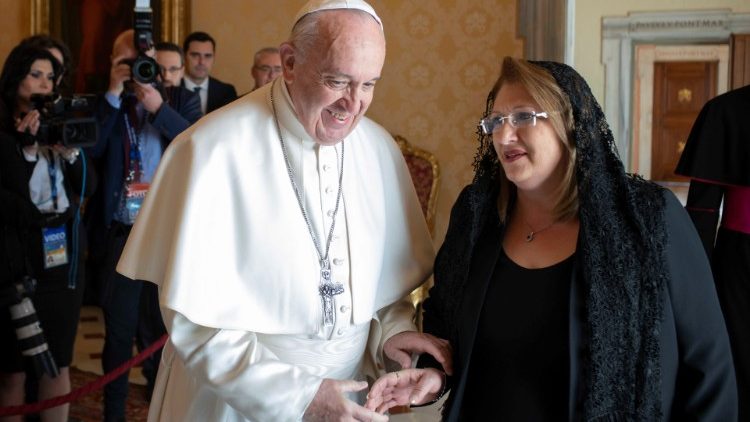 Popiežius Pranciškus ir Maltos prezidentė Marie-Louise Coleiro Preca