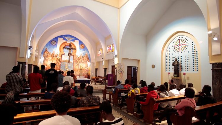 African Christian migrants attend a Church ceremony in Rabat ahead of Pope Francis' visit to Morocco 