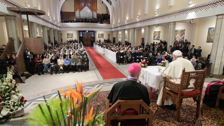 Pope Francis visits Morocco - in the St. Peter's cathedral, Rabat