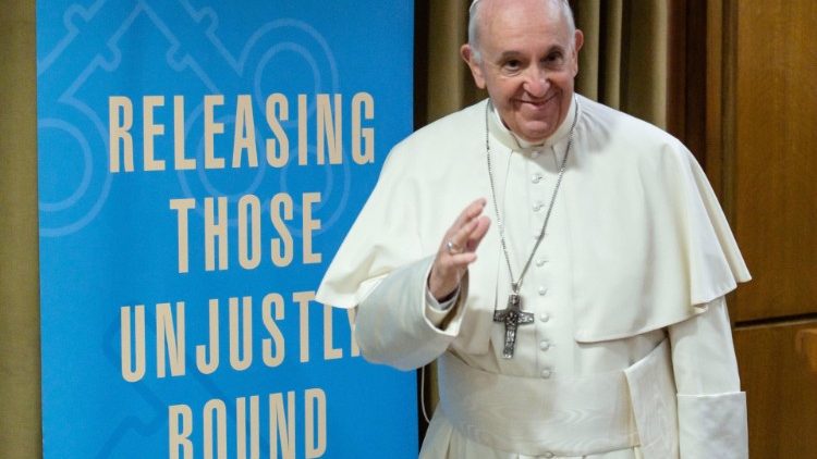 Pope Francis attends a conference on human trafficking at the Vatican