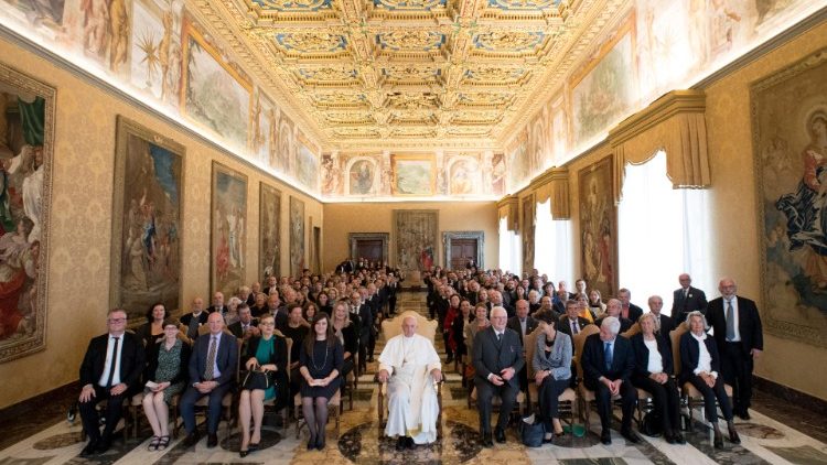 Pope Francis attends a meeting with the members of European Food Banks Federation at Hall of the Consistory at the Vatican