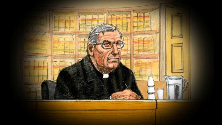 Cardinal George Pell depicted in a courtroom sketch on Wednesday