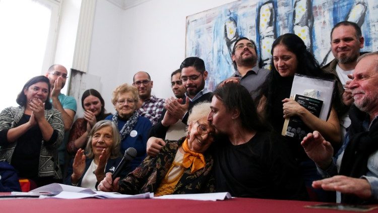 Argentina's Grandmothers of Plaza de Mayo hold a press conference on 13 June 2019