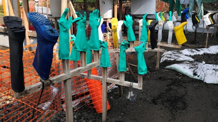 Anti ebola protective gear is hanged to dry at a Health Centre in Goma