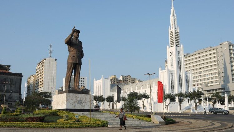 A statue of Samora Machel, the first President of Mozambique is seen next to the Cathedral of the Immaculate Conception