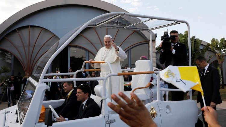 Pope Francis greets the people of Madagascar upon his arrival in Antananarivo