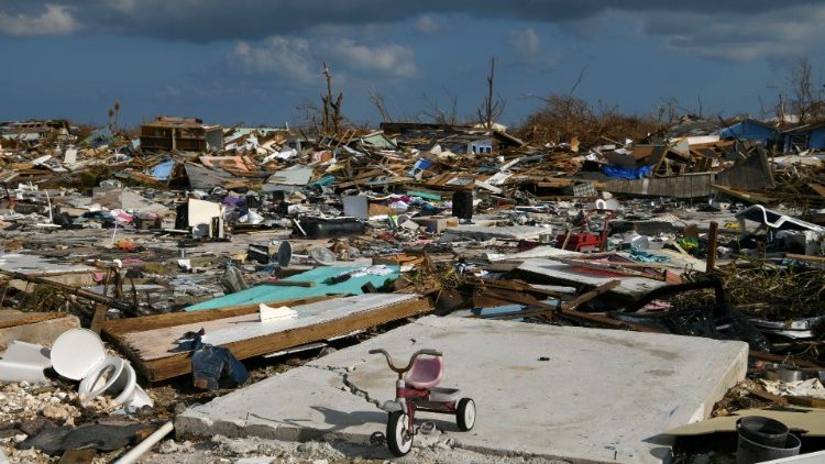 A child's bicycle is seen in a destroyed neighborhood in the wake of Hurricane Dorian in Marsh Harbour
