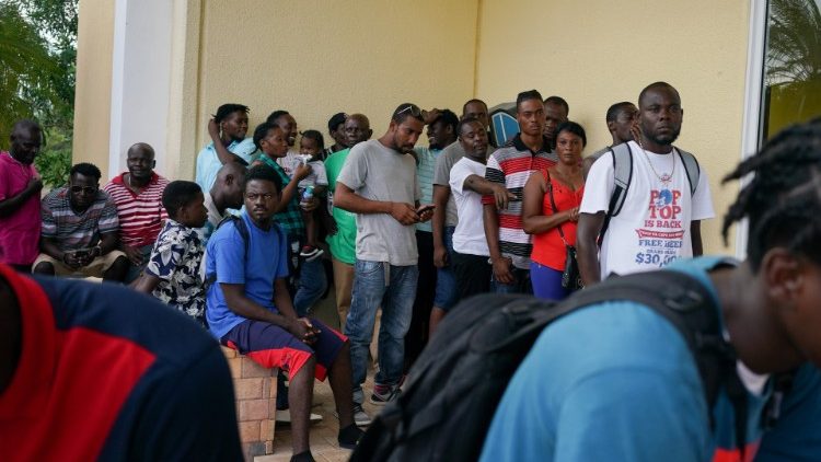 Evacuees from Abaco at a shelter in Nassau.