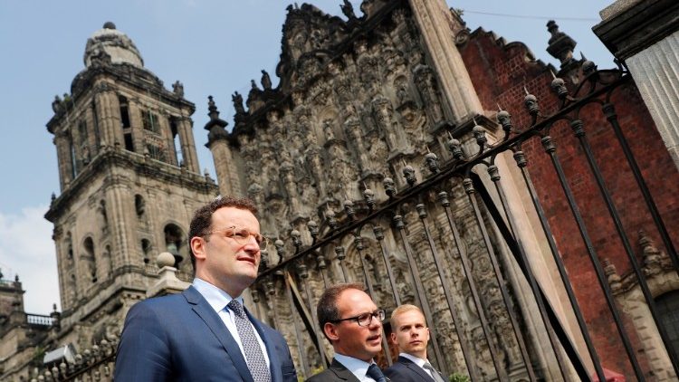 German Health Minister Jens Spahn walks outside the Cathedral Metropolitana in Mexico City