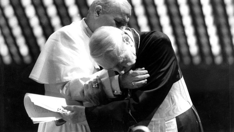FILE PHOTO: Pope John Paul embraces Polish Cardinal Stefan Wyszynski at the Vatican