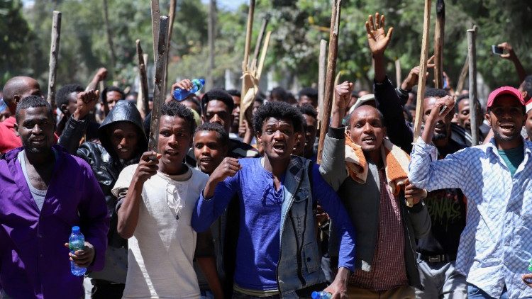 Demonstrierende Oromo im Oktober in Addis Abeba