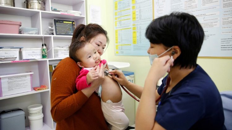 A child being treated for pneumonia in Ulaanbaatar, Mongolia.