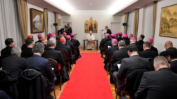 教皇フランシスコ、日本の司教との集い　ローマ教皇庁大使館　2019年11月23日