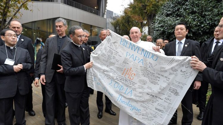 Pope Francis visits Sophia University in Tokyo