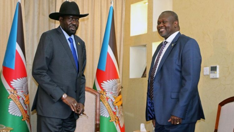 South Sudan's President Salva Kiir Mayardit and former Vice Pesident and rebel leader Riek Machar, recently, in Juba