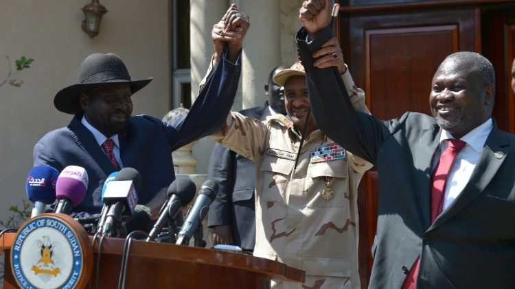 Sudano generolas Dagalo, buvęs Pietų Sudano viceprezidentas Machar ir presidentas Kiir