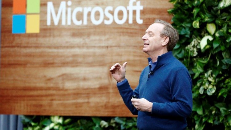 President of Microsoft Smith speaks as the company announces plans to be carbon negative by 2030 and to negate all the direct carbon emissions ever made by the company by 2050 at their campus in Redmond