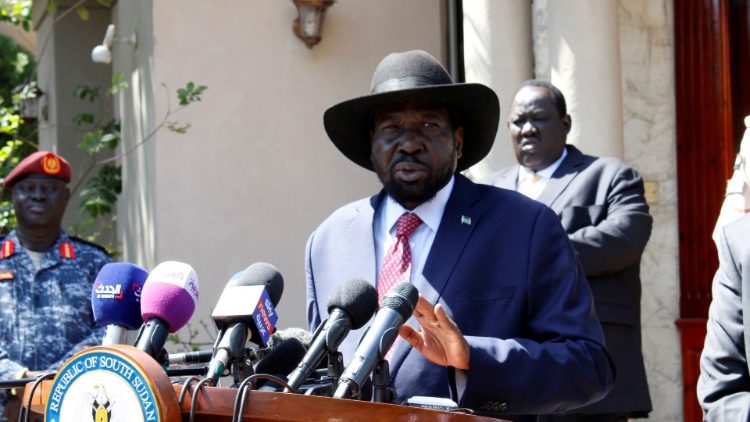 Le président sud-soudanais Salva Kiir durant des pourparlers de paix le 17 décembre 2019 à Juba. 