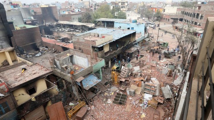 An area of New Delhi, India, after the riots.  