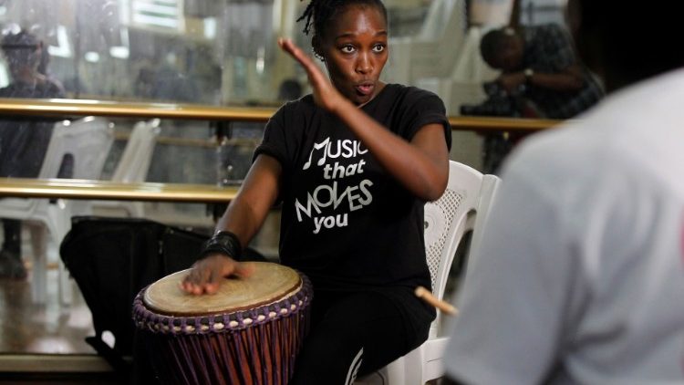Percussionist Kavisa Mutua, founder of an all female percussionist group in Nairobi