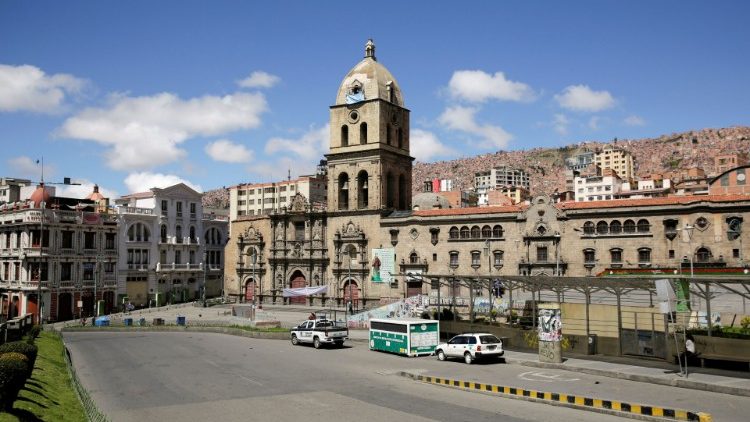 Vue de la basilique San Francisco de La Paz, le 22 mars dernier, au début du confinement.