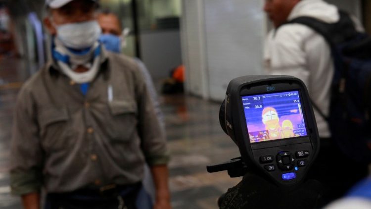 A thermal scanner screens for coronavirus in Mexico