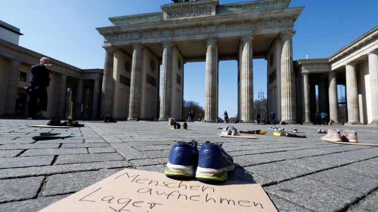 Manifestation à Berlin en faveur de la fermeture des camps de réfugiés en Grèce, le 5 avril 2020. 